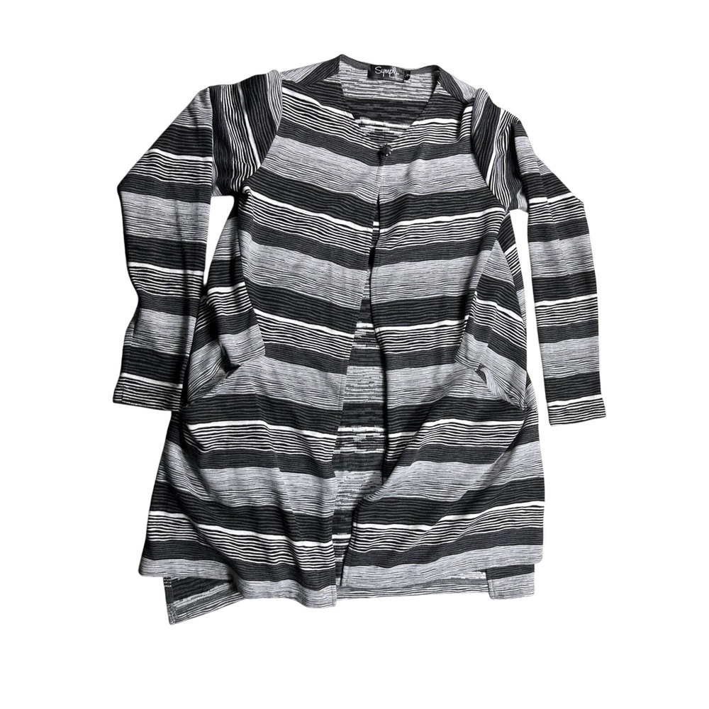 Sympli Made in Canada Stripe Open Front Cardigan Duster Jacket Size 2